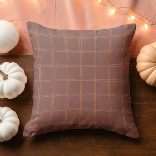 Hand Drawn Autumn Brown and Orange Grid Throw Pillow