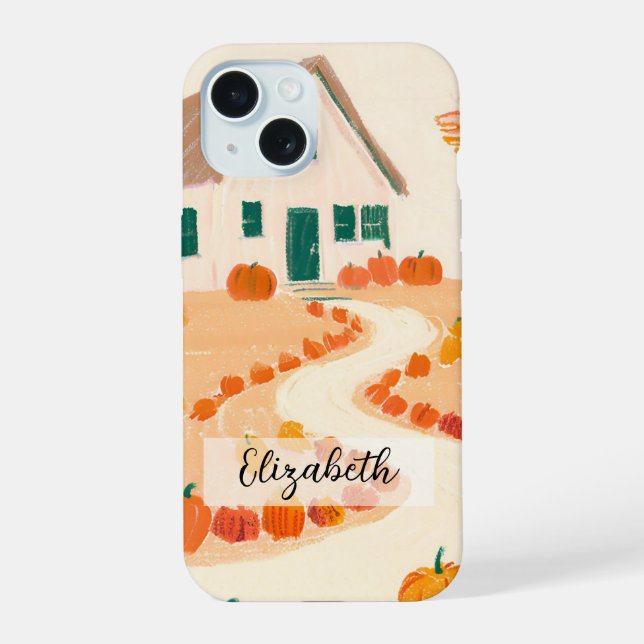 Hand Drawn Autumn Fall House Lined with Pumpkins Iphone Case (Back)