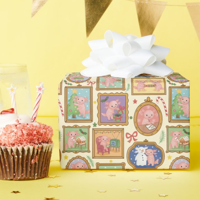 Hand Drawn Axolotl Christmas Wrapping Paper Roll   (Birthday Party)