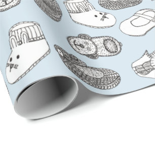 Hand Drawn Baby Booties Blue Pattern Wrapping Paper