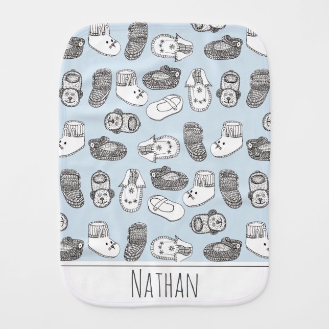 Hand Drawn Baby Booties Pattern Personalised Burp Cloth (Front)