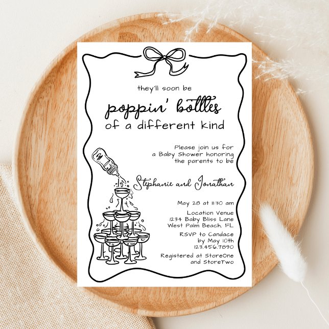 Hand Drawn Baby Bottle Champagne Tower Baby Shower Invitation (Creator Uploaded)