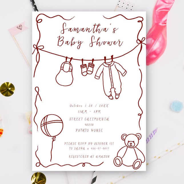 Hand Drawn Baby Clothes Baby Shower Invitation (Creator Uploaded)