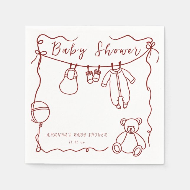 Hand drawn baby clothes baby shower  napkins (Front)