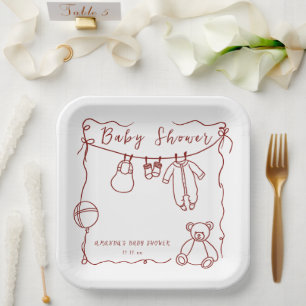 Hand drawn baby clothes baby shower paper plates