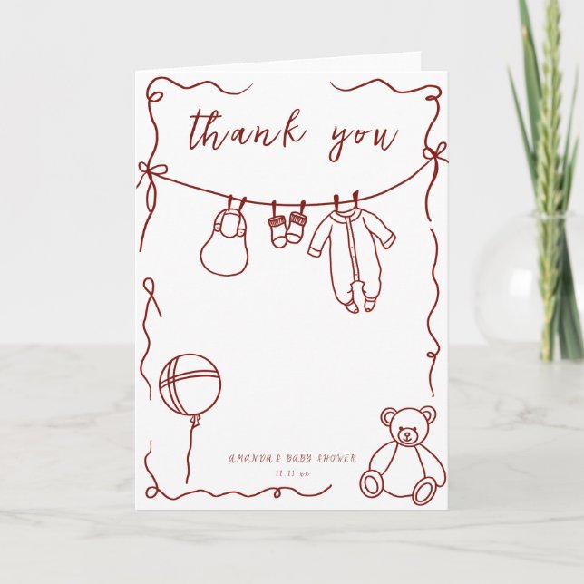 Hand drawn baby clothes baby shower thank you (Front)