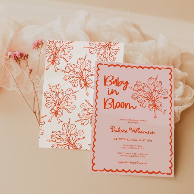 Hand Drawn Baby In Bloom Baby Shower Invitation (Baby in Bloom Girls Baby Shower Invite)