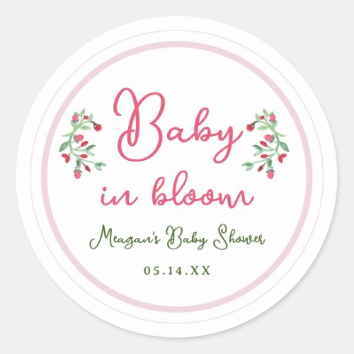Hand Drawn Baby In Bloom Girl Baby Shower Classic Round Sticker
