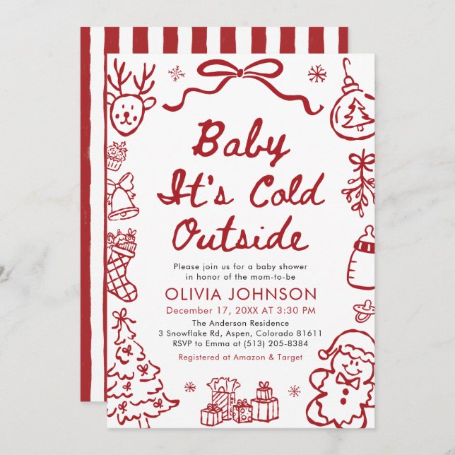 Hand Drawn Baby It's Cold Outside Baby Shower Invitation (Front/Back)