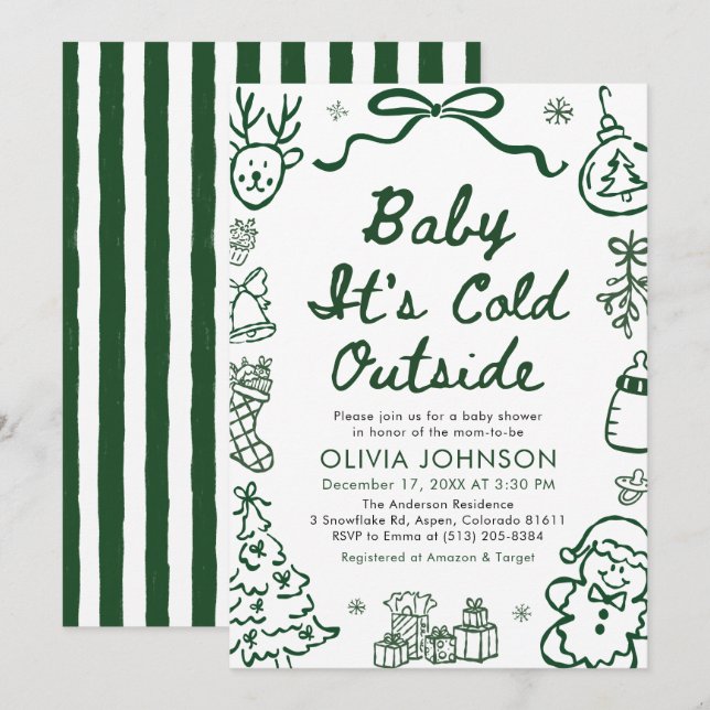 Hand Drawn Baby It's Cold Outside Baby Shower Invitation (Front/Back)