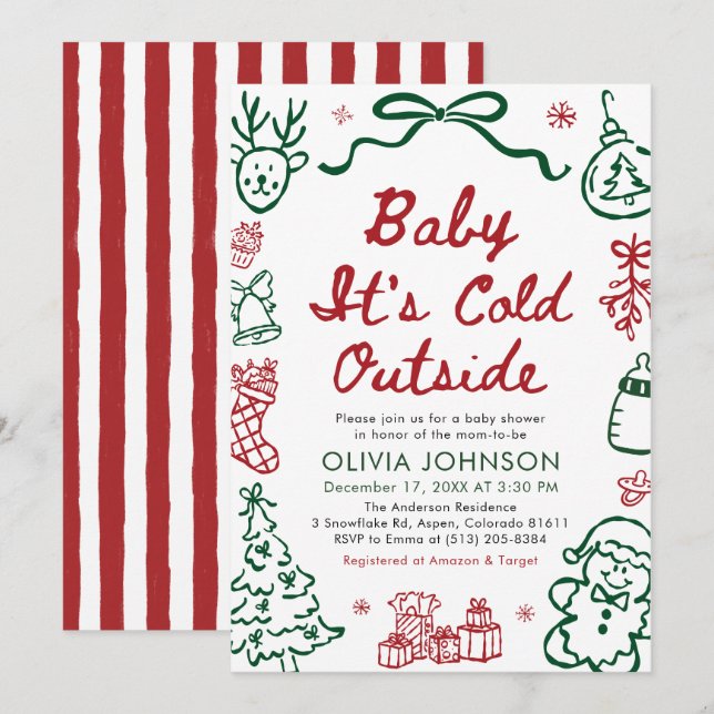 Hand Drawn Baby It's Cold Outside Baby Shower Invitation (Front/Back)
