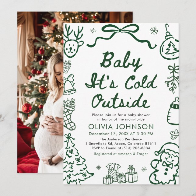 Hand Drawn Baby It's Cold Outside Baby Shower Invitation (Front/Back)