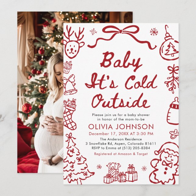 Hand Drawn Baby It's Cold Outside Baby Shower Invitation (Front/Back)