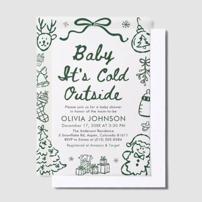 Hand Drawn Baby It's Cold Outside Baby Shower Vellum Invitations (Offset)