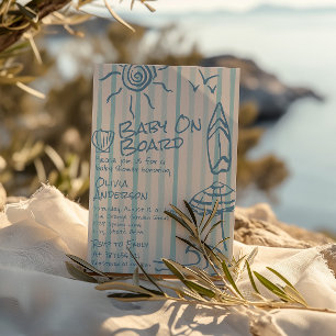 Hand Drawn Baby On Board Surf Summer Baby Shower Invitation
