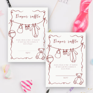 Hand drawn baby shower - diaper raffle ticket enclosure card