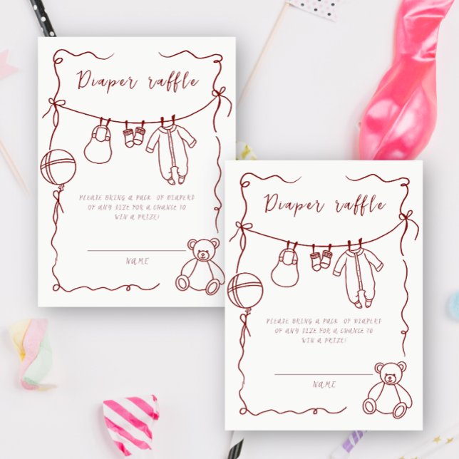 Hand drawn baby shower - diaper raffle ticket enclosure card (Creator Uploaded)