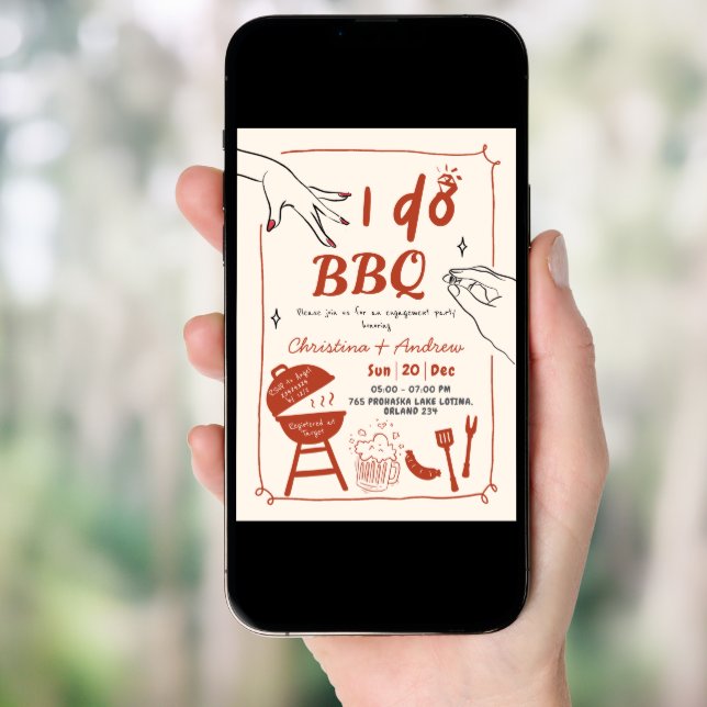 Hand Drawn Backyard I do BBQ engagement party Invitation (Front Digital)