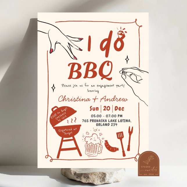 Hand Drawn Backyard I do BBQ engagement party Invitation (Creator Uploaded)