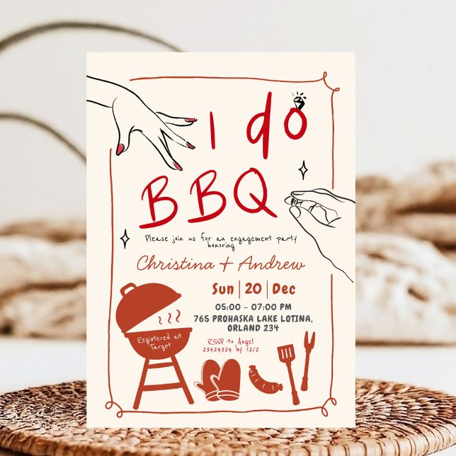 Hand Drawn Backyard I do BBQ engagement party Invitation (Creator Uploaded)