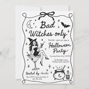 Hand Drawn Bad Witches Only Halloween Party Invitation