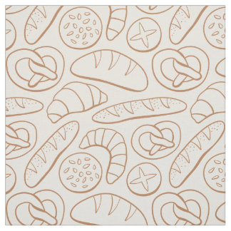 Hand Drawn Bakery Baked Goods Pretzel Croissant Fabric