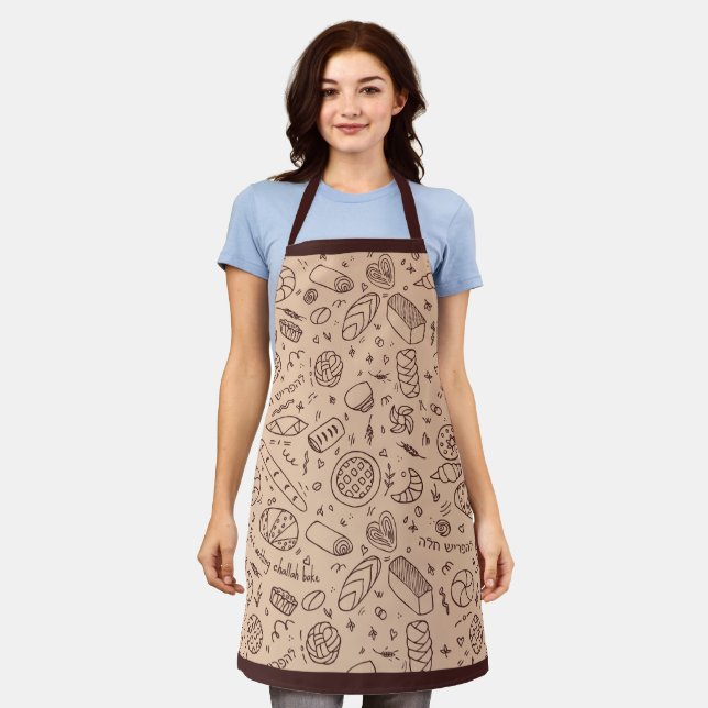 Hand-drawn Bakery Pattern Challah Theme Apron (Worn)