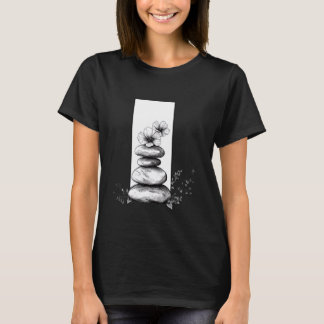 Hand Drawn Balance Stone Floral Meditation Zen T-Shirt