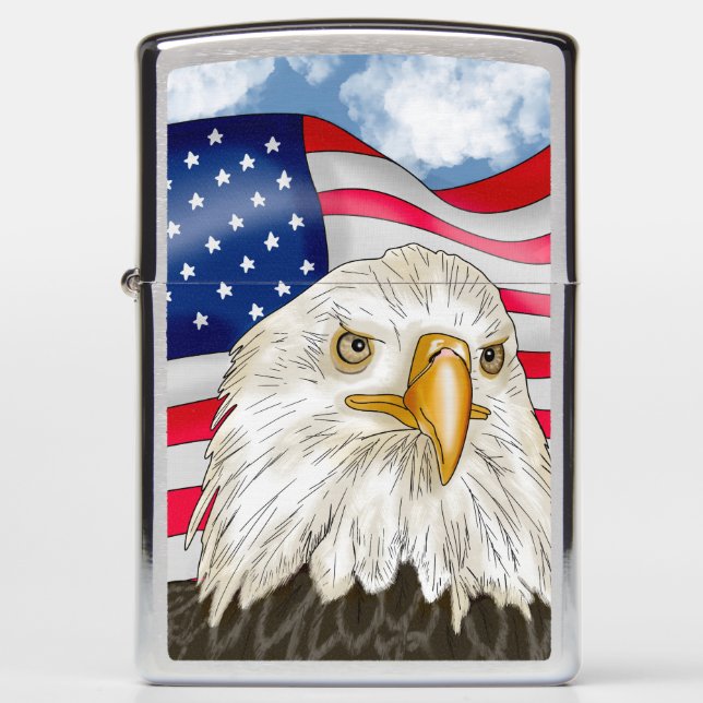 Hand Drawn Bald Eagle and American Flag Birthday Zippo Lighter (Front)