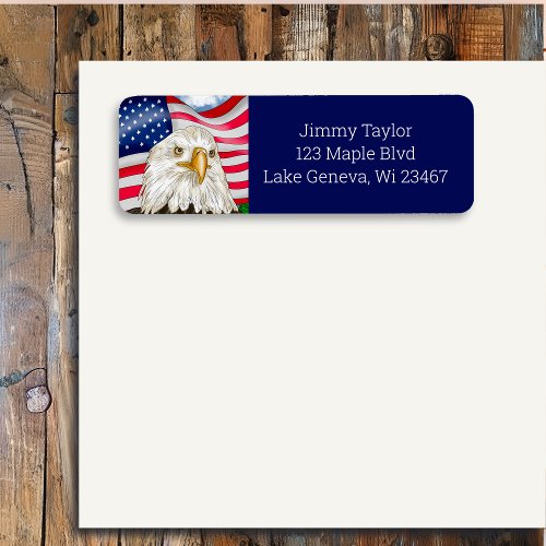 Hand Drawn Bald Eagle and American Flag Patriotic Label