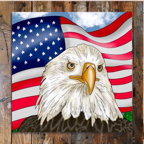 Hand Drawn Bald Eagle and American Flag Patriotic Metal Print