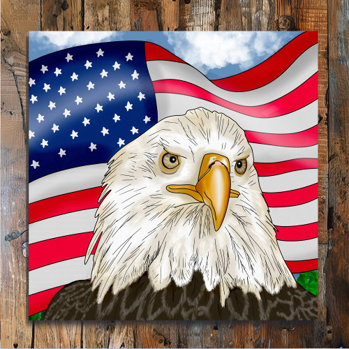 Hand Drawn Bald Eagle and American Flag Patriotic Poster