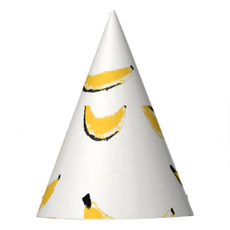 Hand-drawn bananas, stylish seamless pattern. party hat
