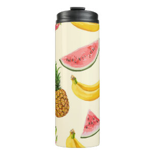 Hand-drawn bananas, watermelons: summer pattern. thermal tumbler