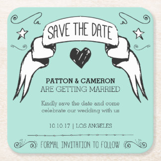 Hand Drawn Banner Save the Date Coaster