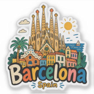 Hand Drawn Barcelona Spain Travel Art Landmark Sticker