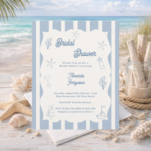 Hand drawn beach blue Bridal Shower invitation