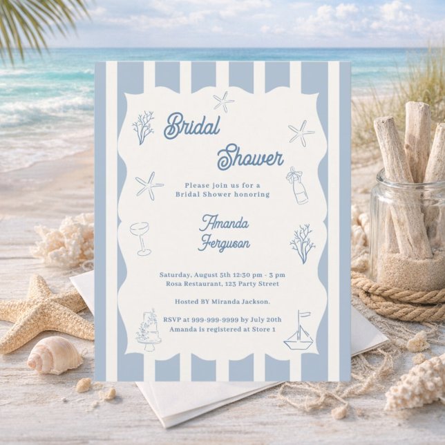 Hand drawn beach blue Bridal Shower invitation (Creator Uploaded)