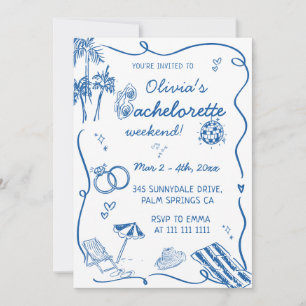 Hand Drawn Beach Coastal Bachelorette Invitation