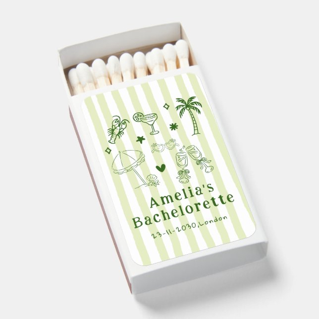 Hand Drawn Beach Cocktails  Wedding  Matchboxes (Front Open)