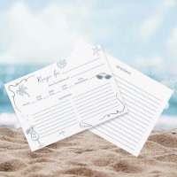 Hand Drawn Beach Doodle Bridal Shower Recipe Card 