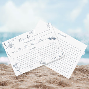 Hand Drawn Beach Doodle Bridal Shower Recipe Card 