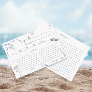 Hand Drawn Beach Doodle Bridal Shower Recipe Card 