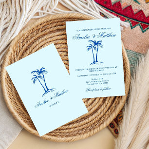 hand drawn Beach Palm Tree Whimsical Wedding  Invitation