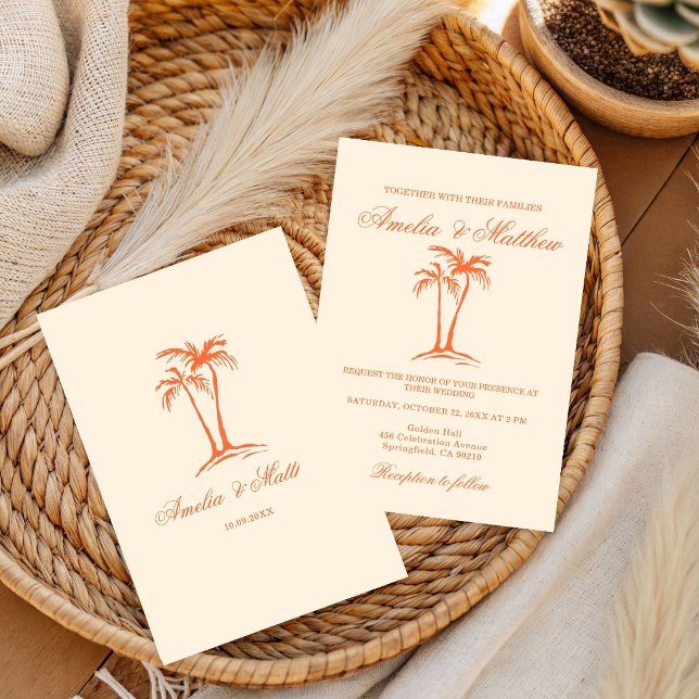 hand drawn Beach Palm Tree Whimsical Wedding  Invitation (Creator Uploaded)