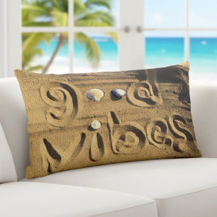 Hand Drawn Beach Sand Good Vibes Quote Photo Fun  Lumbar Pillow
