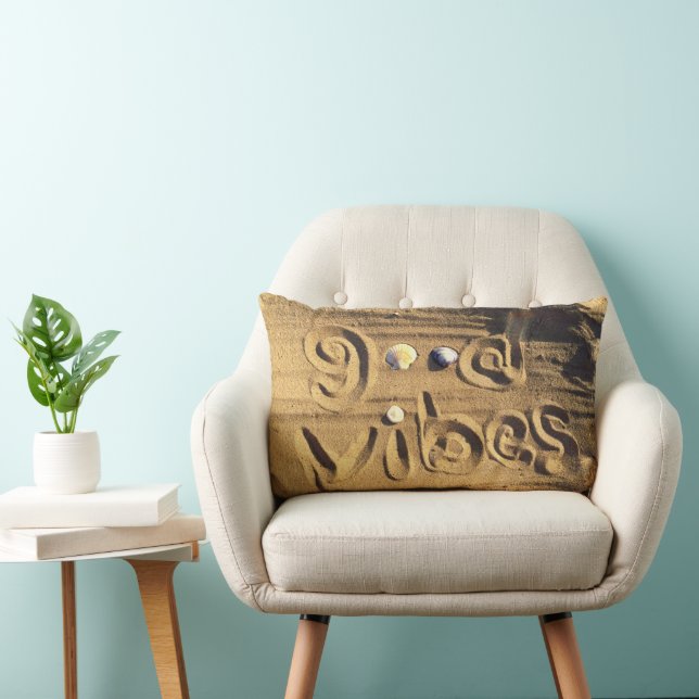 Hand Drawn Beach Sand Good Vibes Quote Photo Fun  Lumbar Pillow (Chair)