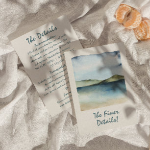 Hand Drawn Beach View Retro Unique Wedding Details Enclosure Card