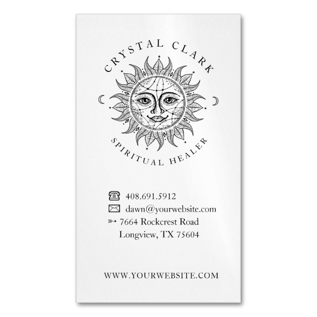 Hand Drawn Beautiful Celestial Sun Face Star Business Card Magnet (Front Vertical)