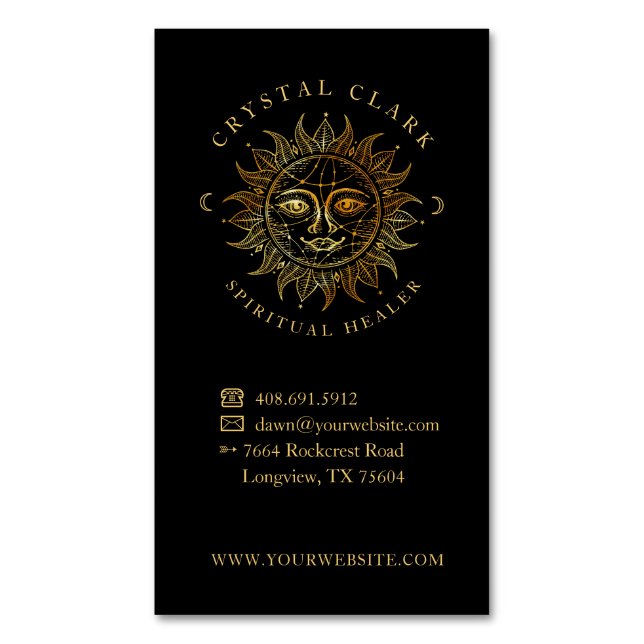 Hand Drawn Beautiful Celestial Sun Face Star Business Card Magnet (Front Vertical)